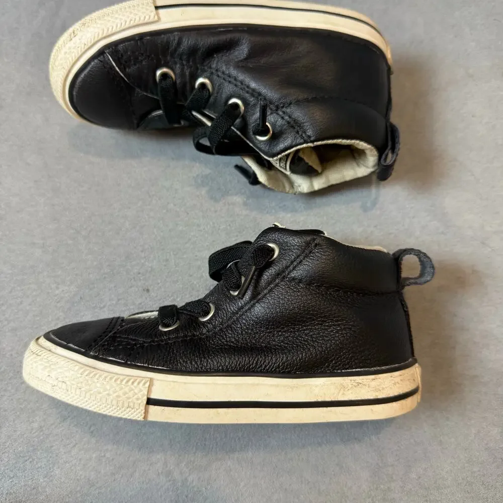 Converse All Star Chuck Taylor Black Leather High Tops Shoes Sneakers Size 6
